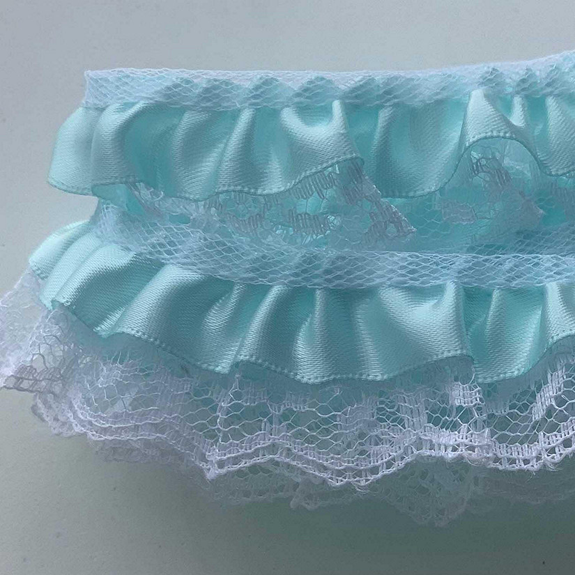 1" x 50 Yards Aqua Ruffled Lace Trim Image