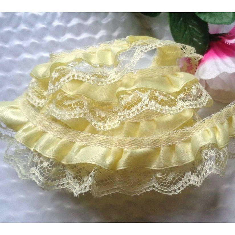 1" x 50 Yards Yellow Ruffled Lace Trim Image