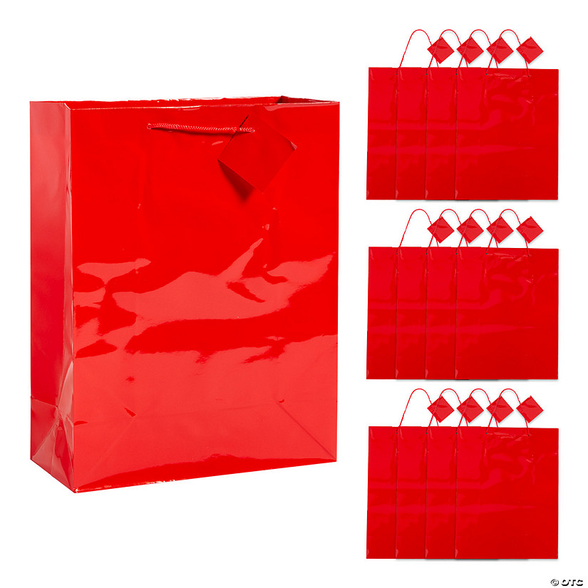 10 1/2" x 13" Large Red Gift Bags with Tags - 12 Pc. Image