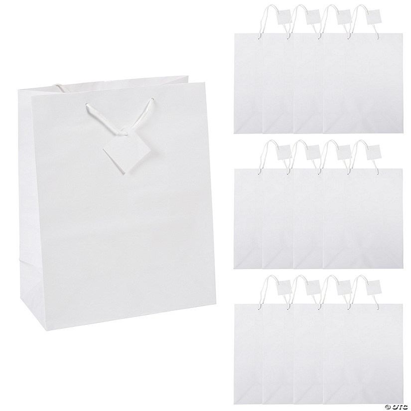 10 1/2" x 13" Large White Gift Bags - 12 Pc. Image