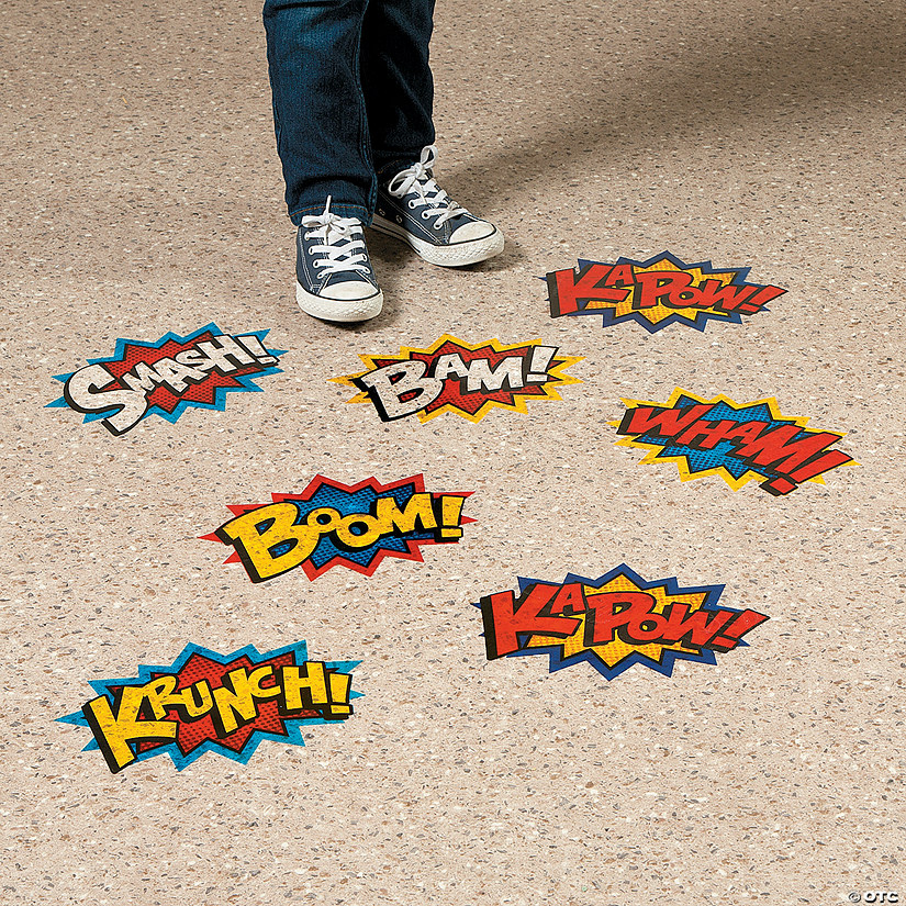 10 1/2" x 8" Superhero Words Peel & Stick Vinyl Floor Decals- 3 Pc. Image