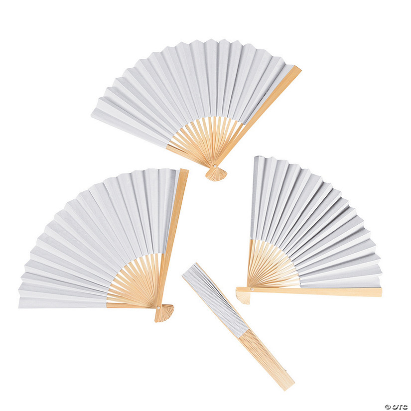 10 1/4" Bulk 48 Pc. DIY Paper Hand Fans with Wood Handles - 48 Pc. Image