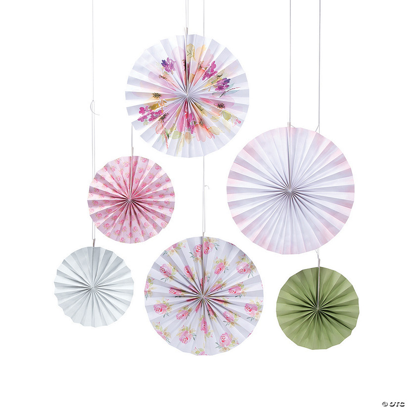 10" - 14" Garden Party Printed Hanging Fans - 6 Pc. Image