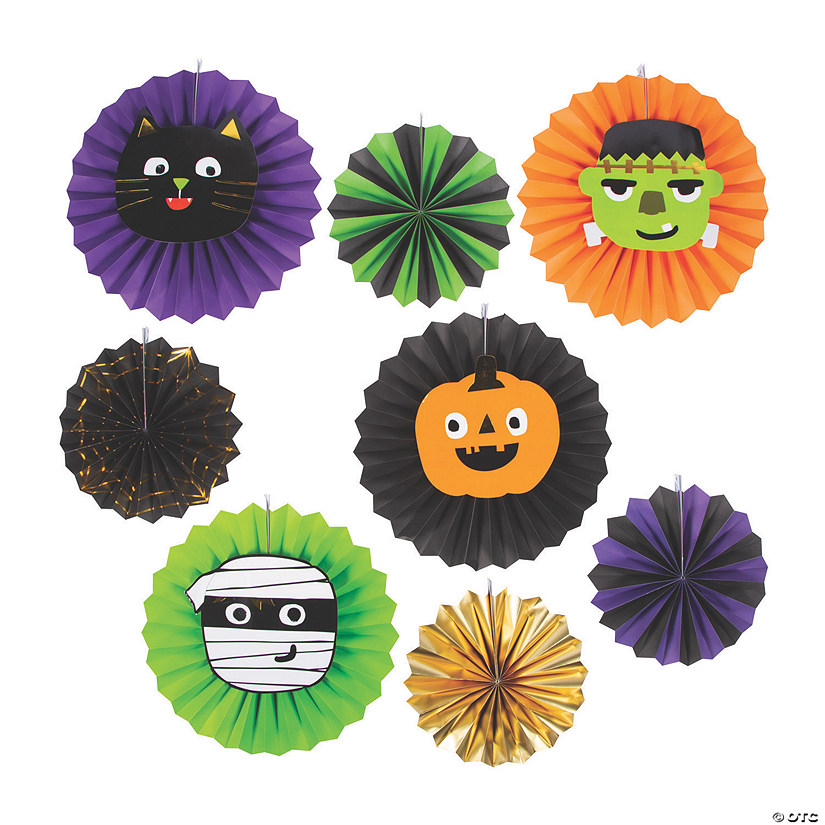 10" - 14" Ghoul Gang Hanging Paper Fans Halloween Decorations - 8 Pc. Image