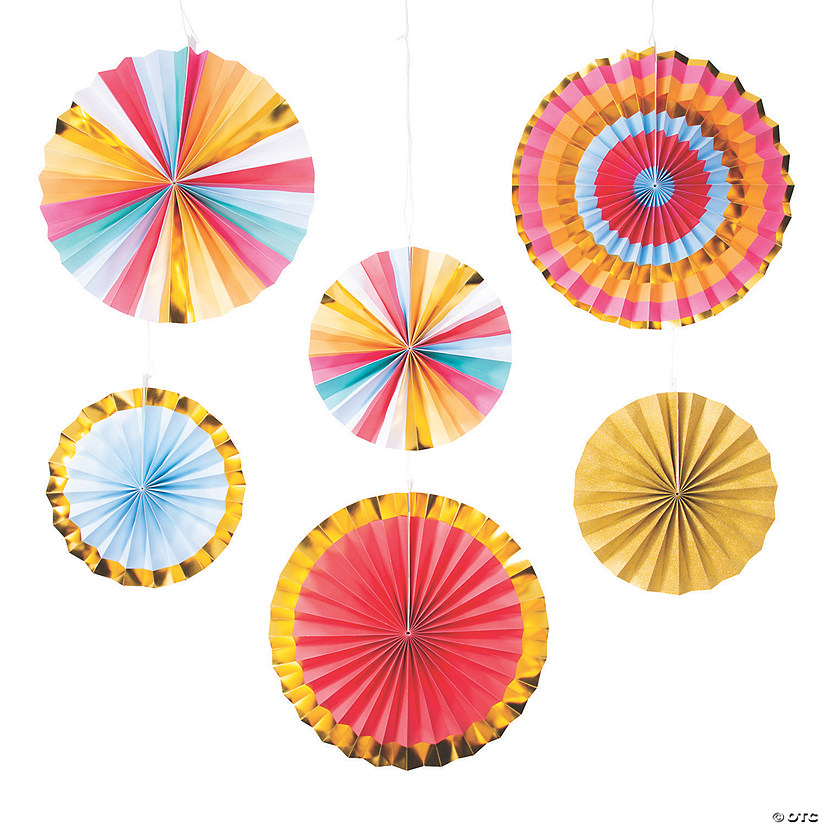 10" - 14" Happy Day Party Hanging Paper Fans - 6 Pc. Image