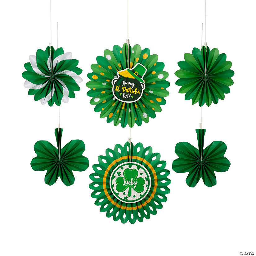 10" - 14" St. Patrick&#8217;s Day Hanging Paper Fans - 6 Pc. Image
