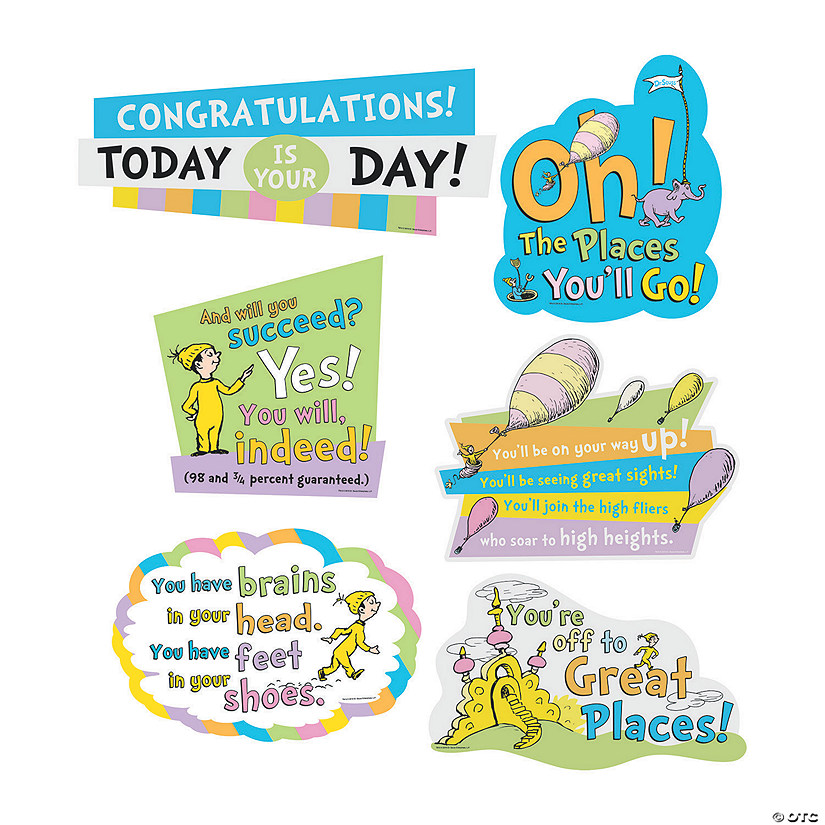 10" - 16" Dr. Seuss&#8482; Oh, the Places You&#8217;ll Go Cardstock Wall Cutouts - 6 Pc. Image