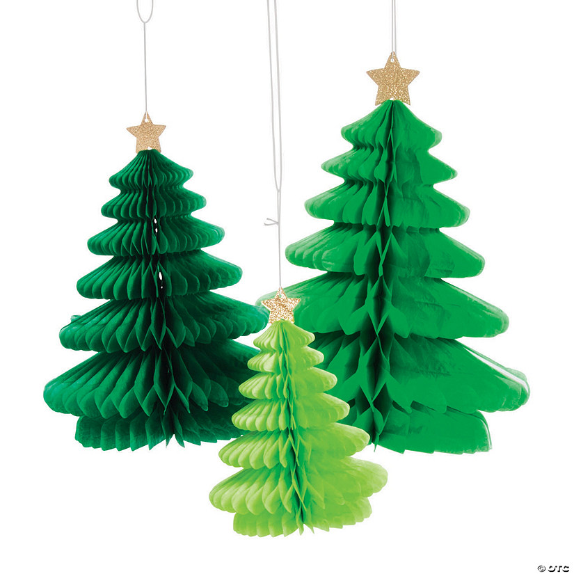 10" - 18" Christmas Tree Hanging Tissue Paper Decorations - 3 Pc. Image