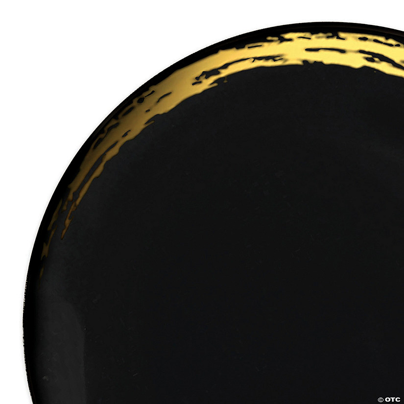 10.25" Black with Gold Moonlight Round Disposable Plastic Dinner Plates (40 Plates) Image