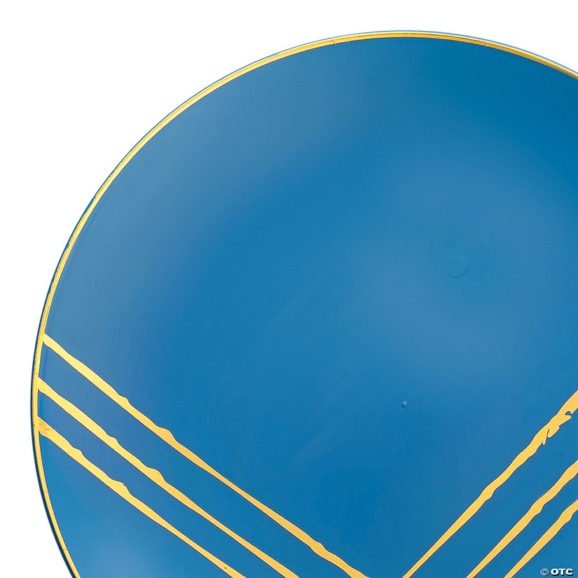 10.25" Blue with Gold Brushstroke Round Disposable Plastic Dinner Plates (40 Plates) Image