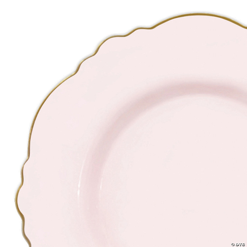 10.25" Pink with Gold Rim Round Blossom Disposable Plastic Dinner Plates (120 Plates) Image