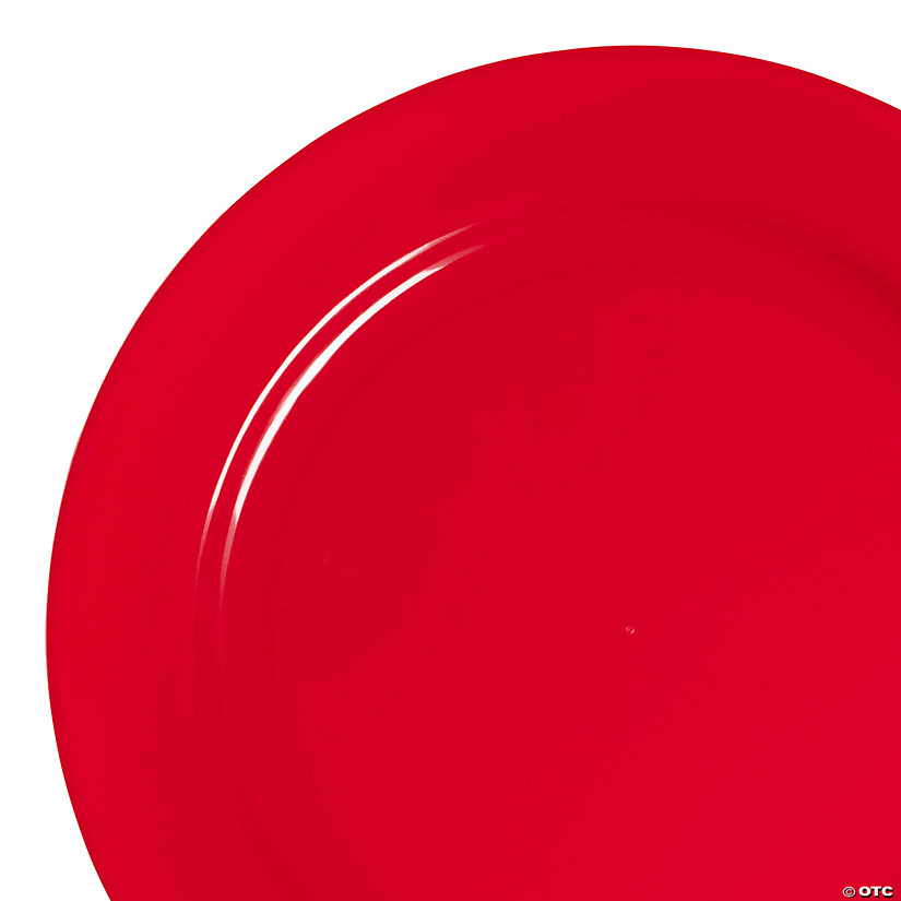 10.25" Solid Red Holiday Round Disposable Plastic Dinner Plates (50 Plates) Image