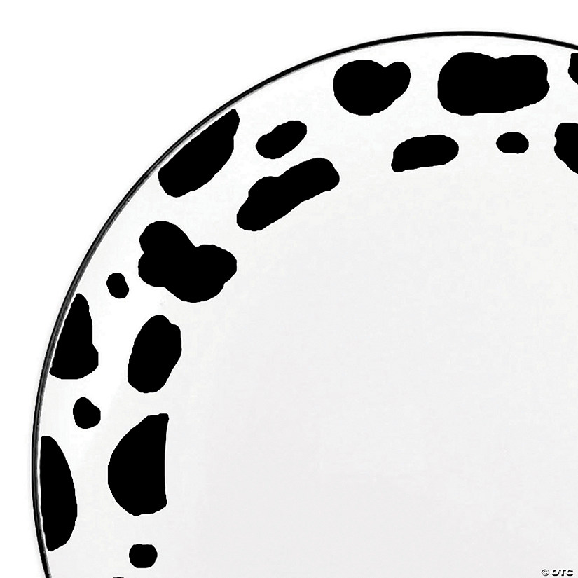10.25" White with Black Dalmatian Spots Round Disposable Plastic Dinner Plates (40 Plates) Image