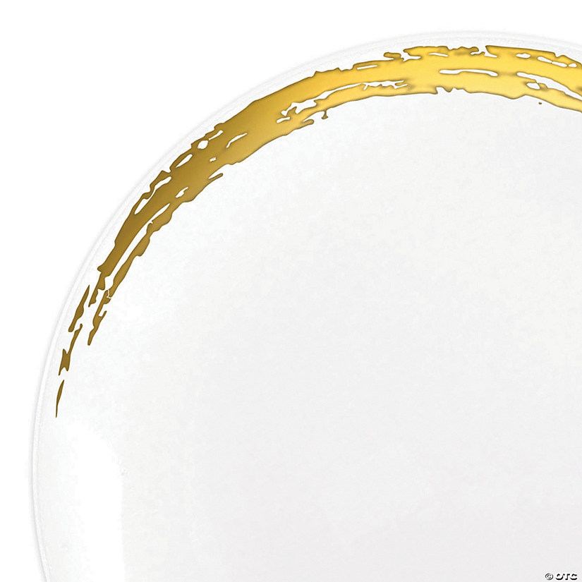 10.25" White with Gold Moonlight Round Disposable Plastic Dinner Plates (40 Plates) Image