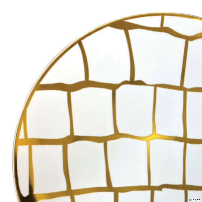 10.25" White with Gold Scales Pattern Round Disposable Plastic Dinner Plates (40 Plates) Image