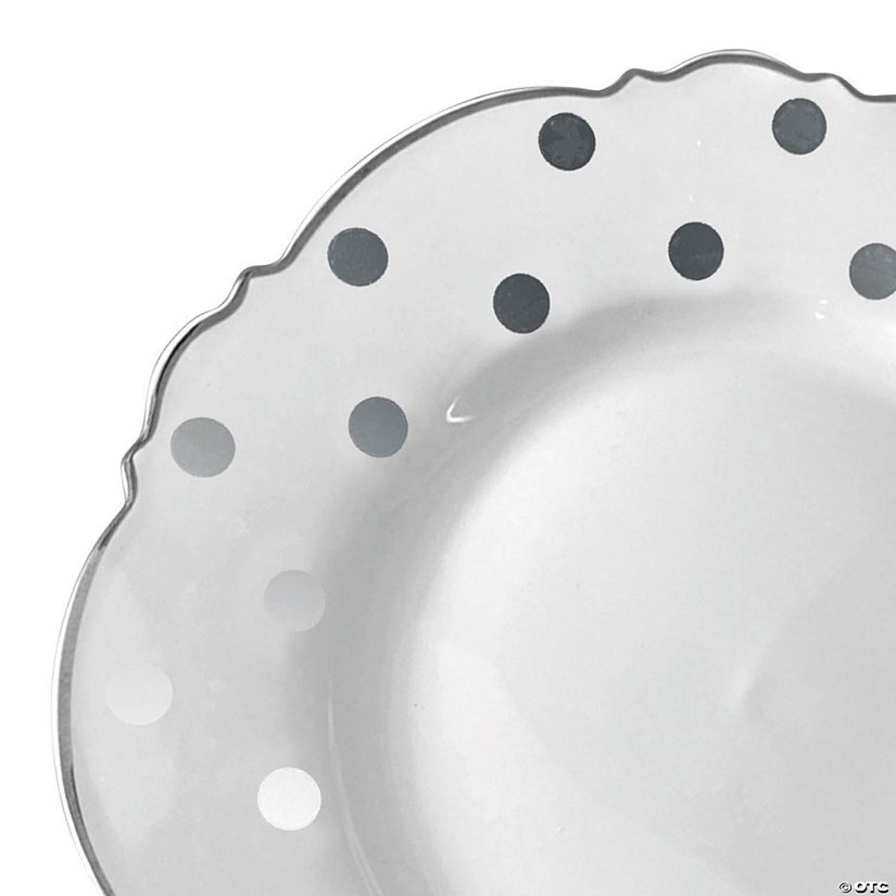 10.25" White with Silver Dots Round Blossom Disposable Plastic Dinner Plates (50 Plates) Image