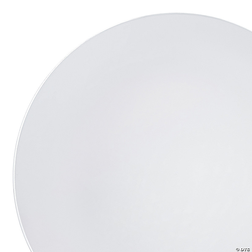10.25" White with Silver Rim Organic Round Disposable Plastic Dinner Plates (40 Plates) Image