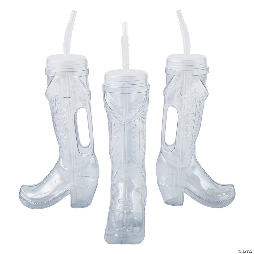 10 3/4" 30 oz. Cowboy Boot Reusable Plastic Cups with Lids & Straws - 6 Pc. Image