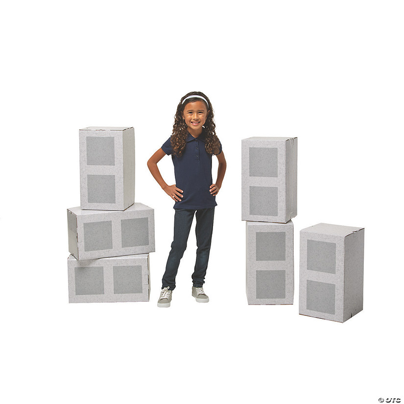 10" 3D Construction Cinder Block Cardboard Stand-Ups - 6 Pc. Image