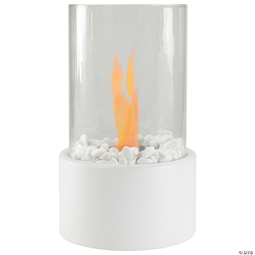 10.5" Bio Ethanol Round Portable Tabletop Fireplace with White Base Image