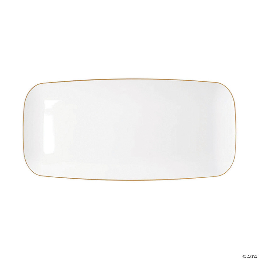 10.6" x 5" Clear with Gold Rim Flat Raised Edge Rectangular Disposable Plastic Plates (120 Plates) Image