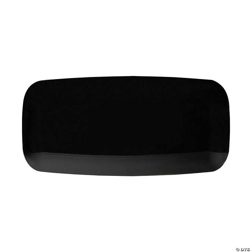 10.6" x 5" Solid Black Flat Raised Edge Rectangular Disposable Plastic Plates (120 Plates) Image