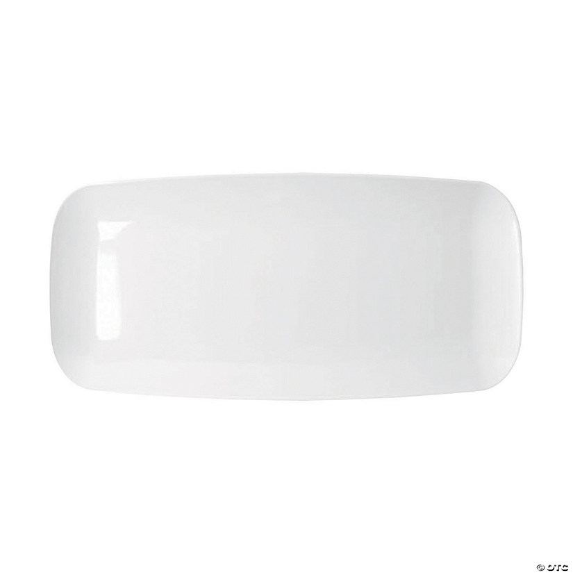 10.6" x 5" Solid White Flat Raised Edge Rectangular Disposable Plastic Plates (120 Plates) Image