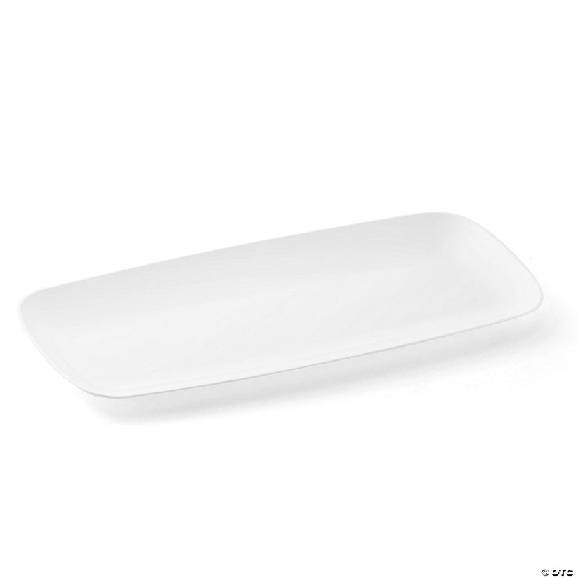 10.6" x 5" Solid White Flat Raised Edge Rectangular Disposable Plastic Plates (50 Plates) Image