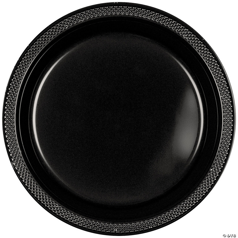 10" Black Round Disposable Plastic Dinner Plates - 20 Ct. Image