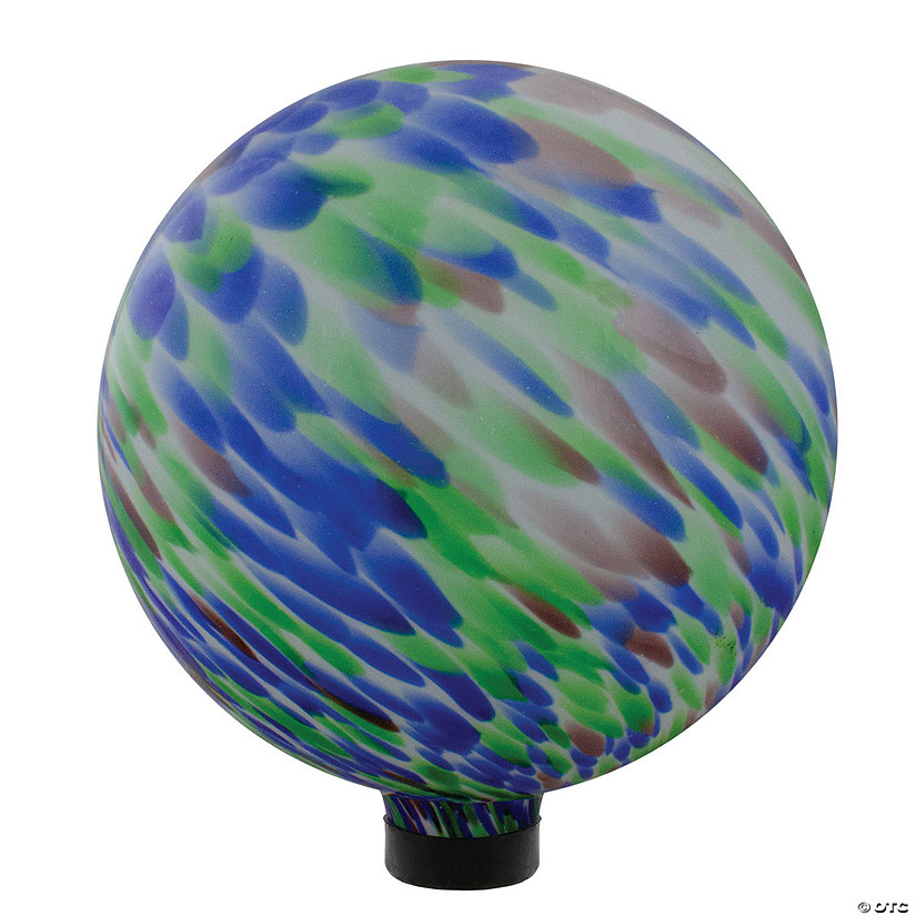 10" Blue and Green Brush Strokes Outdoor Glass Garden Gazing Ball Image