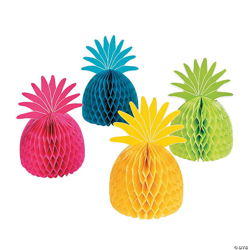 10" Bright Pineapple Honeycomb Tissue Paper Centerpieces - 4 Pc. Image