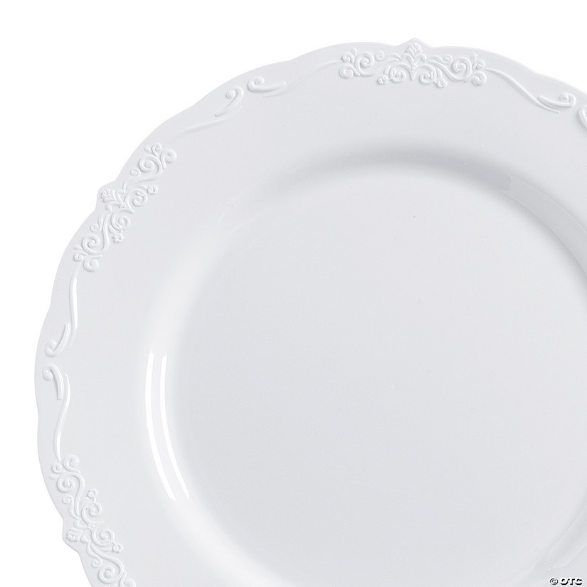 10" Bulk 120 Ct. Vintage White Scalloped Plastic Dinner Plates Image