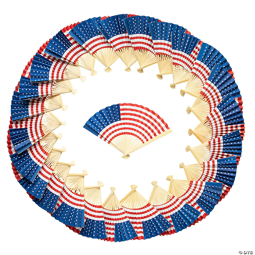 10" Bulk 120 Pc. Classic American Flag Folding Paper Hand Fans Image