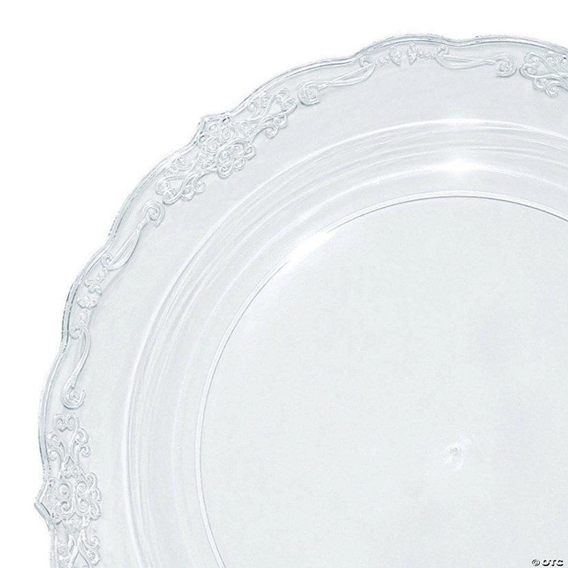 10" Clear Vintage Round Disposable Plastic Dinner Plates (50 Plates) Image