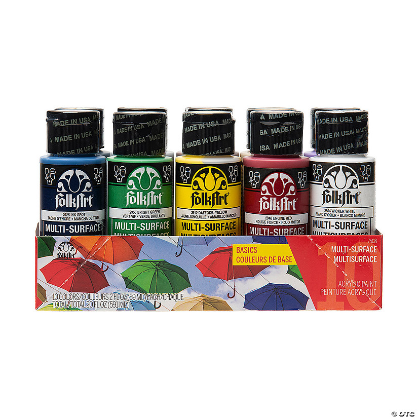 10-Color FolkArt<sup>&#174;</sup> Basics Multi-Surface Satin Acrylic Paint Set Image