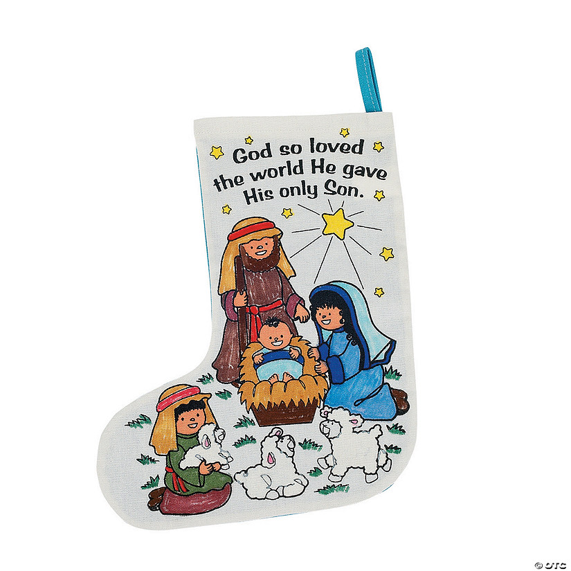 10" Color Your Own Nativity Canvas Christmas Stockings - 12 Pc. Image