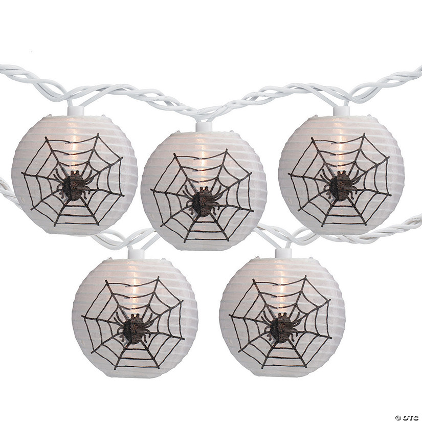 10-Count Black Spider in Web Paper Lantern Halloween Lights  8.5ft White Wire Image