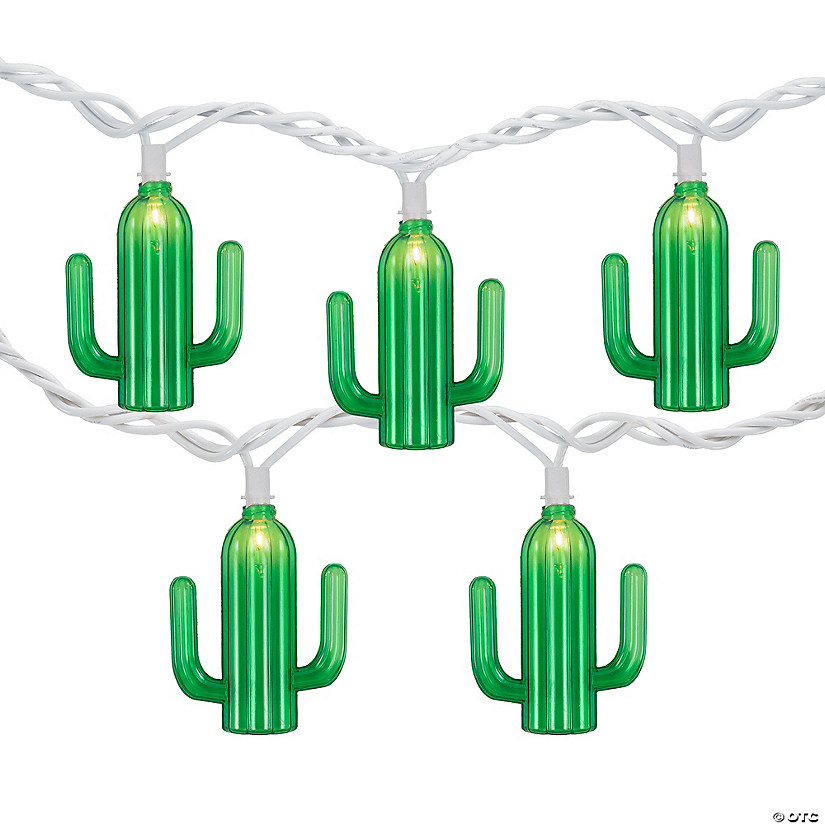 10-Count Green Cactus Patio Light Set  6ft White Wire Image