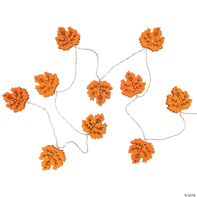 10-Count LED Orange Leaves Fall Harvest Fairy Lights  5.5'  Copper Wire Image