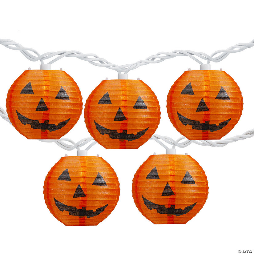 10-Count Orange Jack-O-Lantern Paper Lantern Halloween Lights  8.5ft White Wire Image