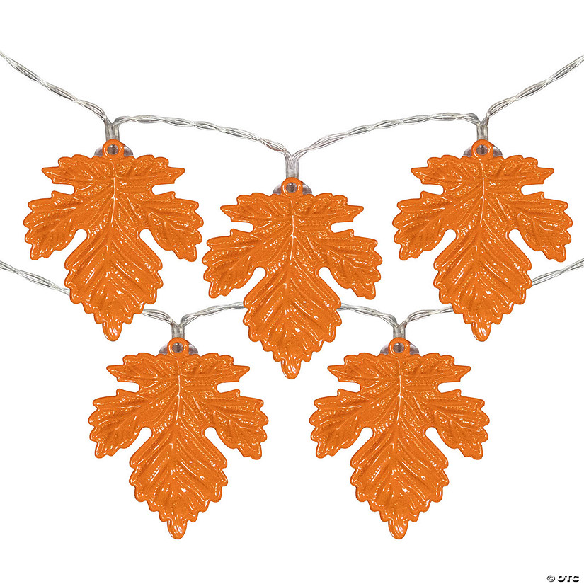 10-Count Orange LED Fall Harvest Maple Leaf Fairy Lights  5.5ft  Copper Wire Image