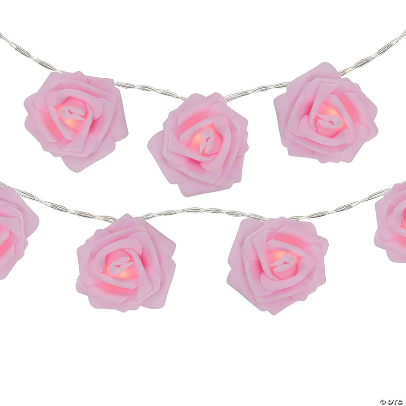 10-Count Pink Rose Flower LED String Lights  4.5ft  Clear Wire Image
