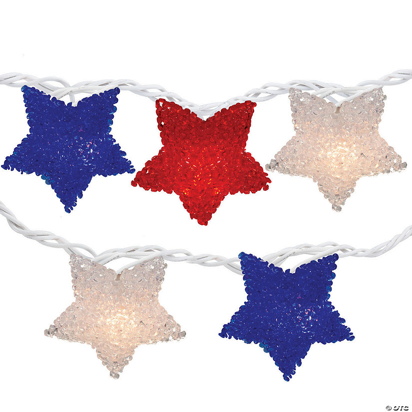 10-Count Red and Blue Fourth of July Star String Light Set, 5.25' White Wire Image