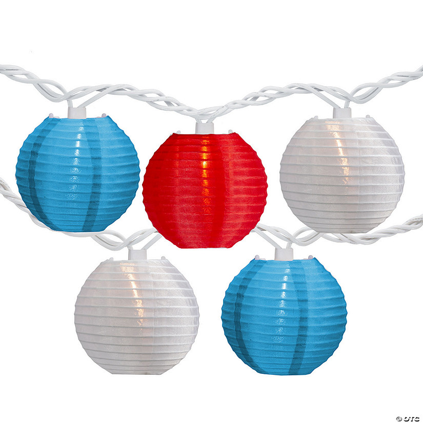 10-Count Red  White and Blue 4th of July Paper Lantern Lights  8.5ft White Wire Image