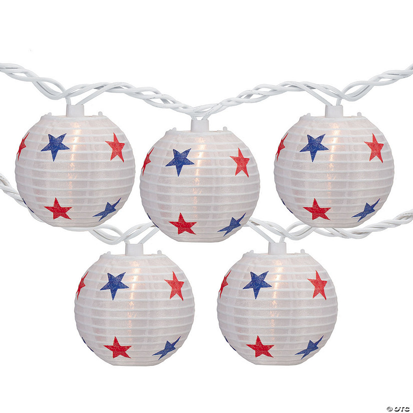 10-Count Red  White and Blue Star 4th of July Paper Lantern Patio Lights  Clear Bulbs Image
