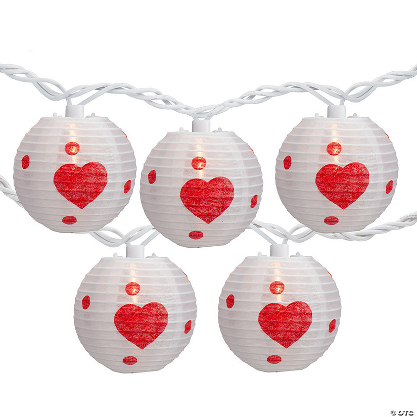 10-Count White and Red Heart Paper Lantern Valentine's Day Lights  8.5ft White Wire Image