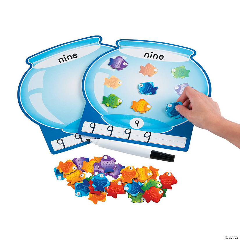 10" Fish Bowl Dry Erase Laminated Counting Math Mats with Fish Counters