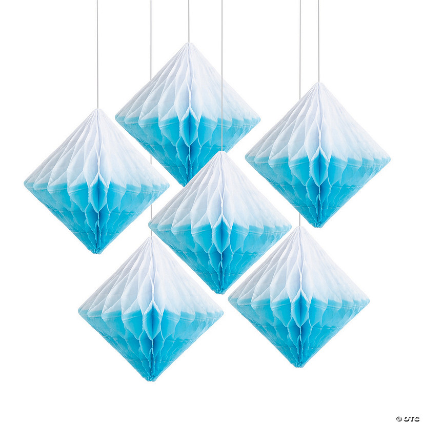 10" Light Blue Hanging Diamond Honeycomb Decorations - 6 Pc. Image