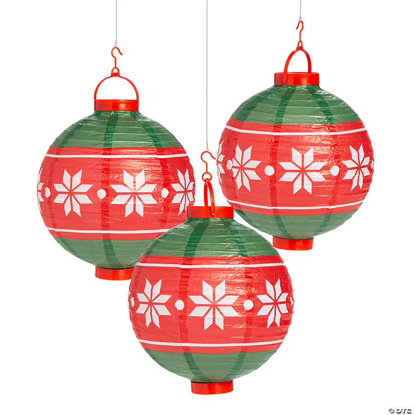 10" Light-Up Christmas Ornament Hanging Paper Lanterns - 3 Pc. Image