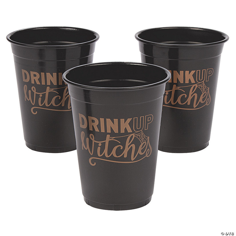10 oz. Bulk 50 Ct. Halloween Drink Up Witches Black Disposable Plastic Cups Image